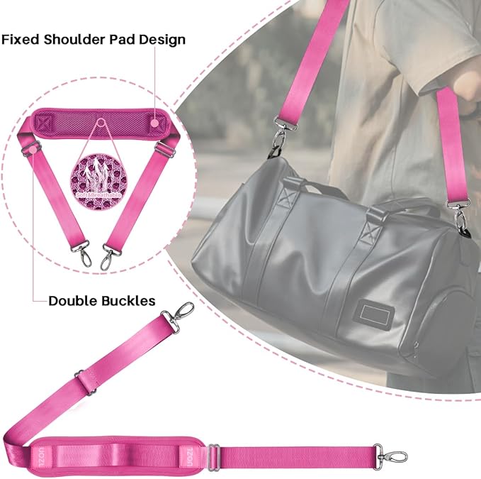 59 Inch Shoulder Straps, Soft with Ultra-Thick Fixed Shoulder Pad, Two Way Independently Adjustable Buckle Replacement Straps for Laptop Bag Messenger Bag Tool Bag Luggage,Rose Red