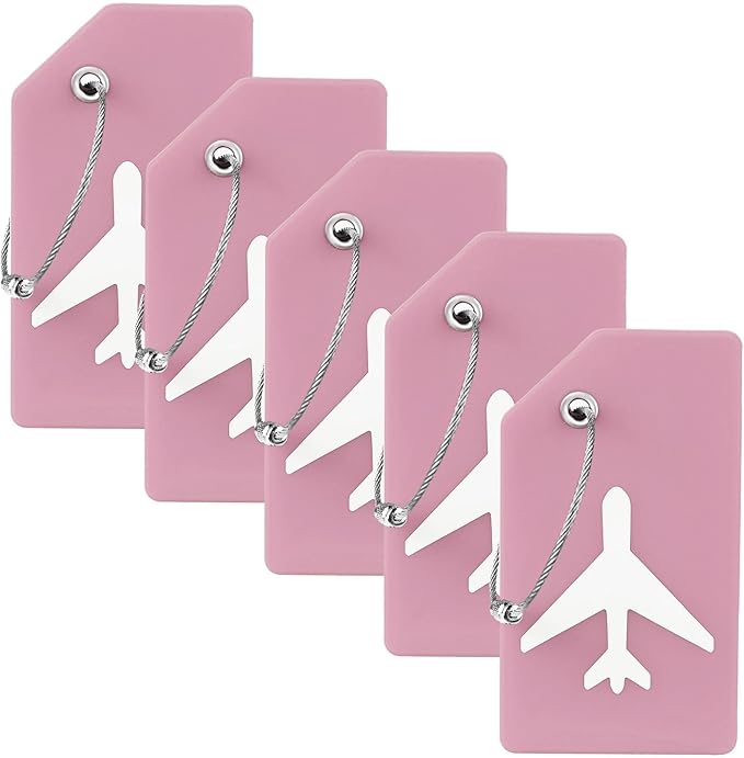 5 Pack Silicone Luggage Tag for Suitcases with Stainless Loop, TSA Approved, Privacy Protection Travel Essentials Bag Tags by Gostwo, Pink Champagne