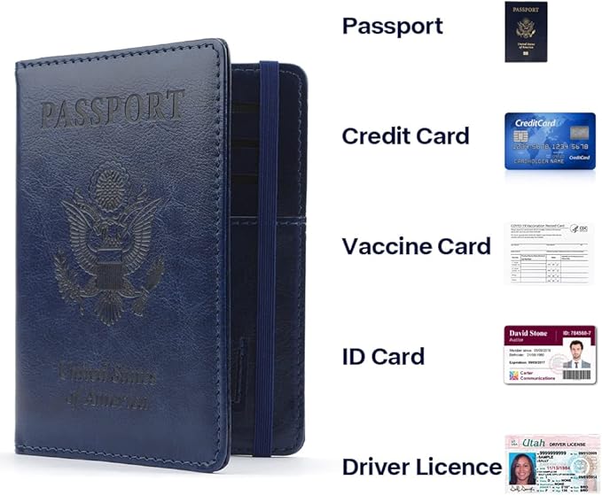 Passport Holder for Travel, 2 Pack Passport Cover, Waterproof Passport Wallet Leather Passport Holder Pen Holder Passport Holders for Women Men Family Travel Must Haves Essentials, Navy Blue+Rose Gold