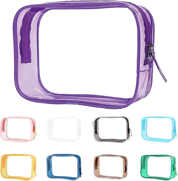 Buminee Clear Travel Toiletry Bag, Lightweight Transparent TSA Cosmetic Pouch, Multipurpose For Traveling - Purple 1 Pack