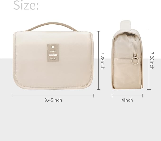 Large Capacity Toiletry Bag Travel Bag with Hanging Hook for Men and Women Waterproof Travel Cosmetic Bag Bathroom Storage Bag for Brushes Set, Full-Sized Shampoo,Accessories(Beige)