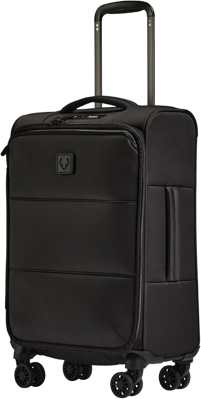 ANTLER - Soft Stripe Carry On Luggage 22x14x9 Airline Approved - Cabin Suitcase with Expander, Adjustable Handle, 4 Spinner Wheels, Lightweight, TSA Lock - Recycled Polyester Luggage - Black