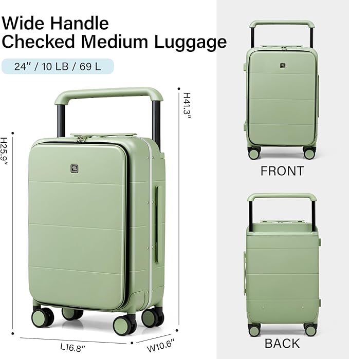 Hanke Top Opening 24 Inch Luggage with Spinner Wheels, Aluminum Frame All-PC Hard Shell Medium Suitcase, Trunk Wide Handle Luggage for Travel, TSA Checked-Medium (Bamboo Green, 69L)