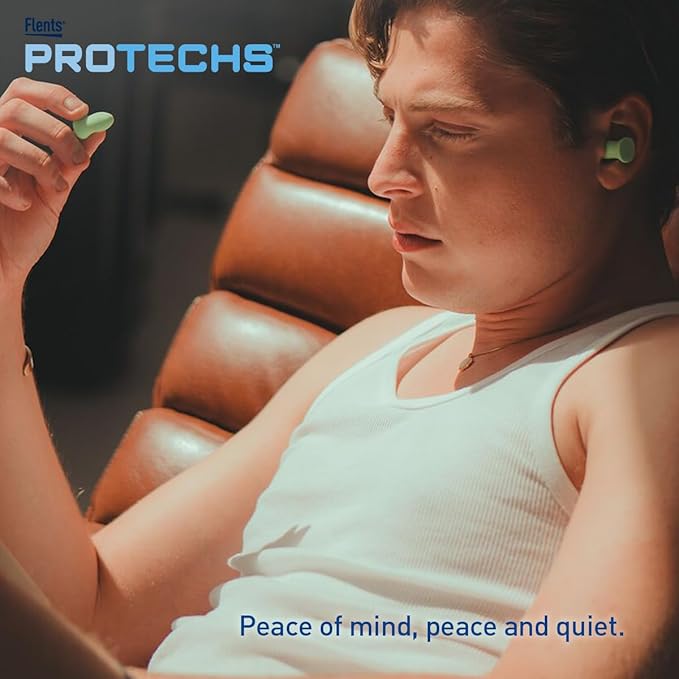Flents Protechs Foam Ear Plugs, 10 Pair with case Sleeping, Snoring, Loud Noise, Traveling, Concerts, Construction, Studying, Work, Shooting, NRR 33, Noise Cancelling, Green, Made in the USA