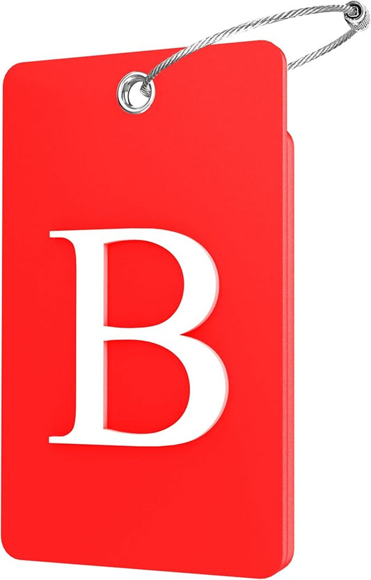 Gostwo 2 Pack Luggage Tags for Suitcases, 26 Initial Letter Travel Luggage Baggage Identification Labels ID Tag Fully Bendable Tags with Stainless Steel Loop (Red) (Letter B)