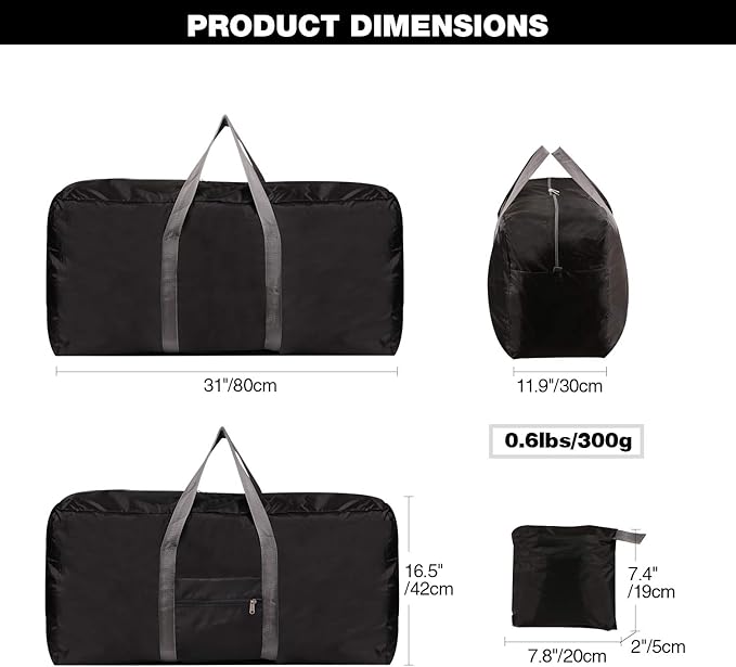 REDCAMP Extra Large Duffle Bag, Water Resistant Lightweight Foldable Duffel Bag for Outdoor Camping, Black 100L