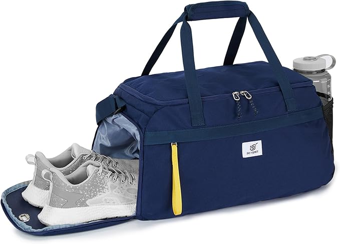 SKYSPER Gym Bag for Men & Women with Shoe Compartment, Carry-on Gym Duffle Bag for Travel and Sports, Workout Overnight Bag with Large Wet Pocket, Blue