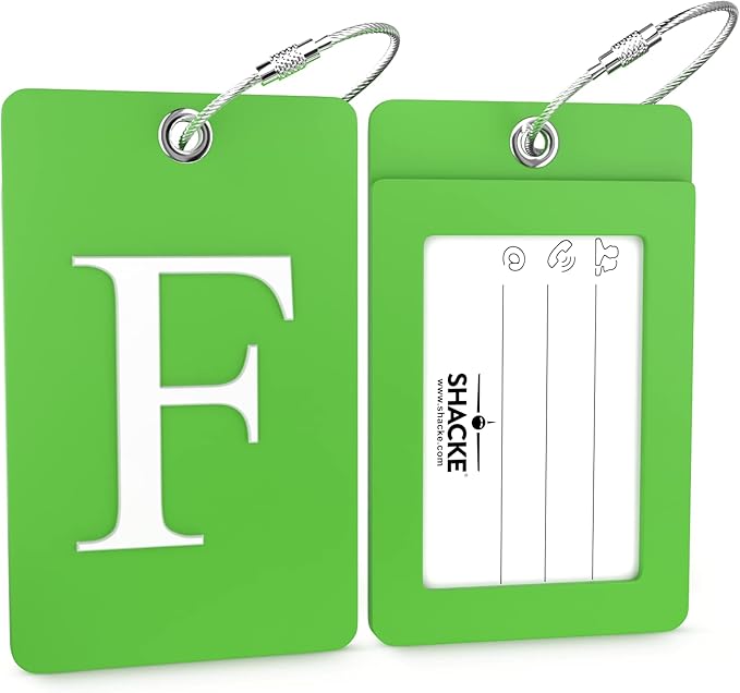 Shacke Luggage Tag Initial – Fully Bendable Tag w/Stainless Steel Loop (Letter F)