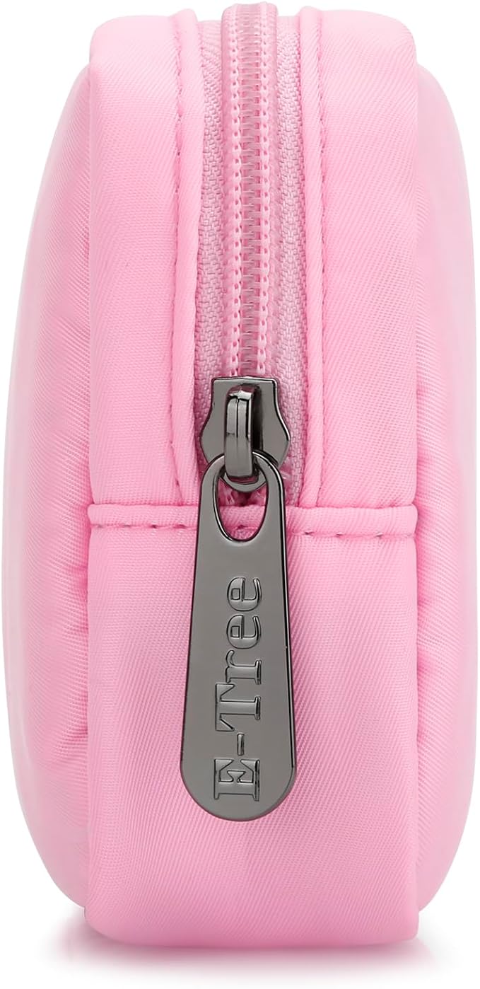 E-Tree Cute Small Makeup Bag, Cosmetic Toiletry Skin Care Make up Little Items Pouch for Purse,Zipper Mini Tech Charger Cable Electronic Organizer Case,Travel Accessories,Pink