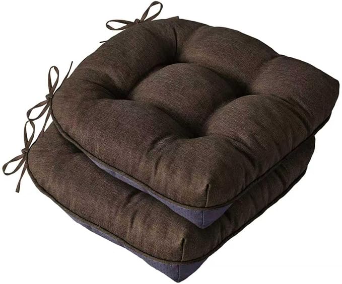 Chair Cushions for Dining Chairs, Seat Cushions for Kitchen Chairs, Indoor Seat Cushions with Ties, Tufted Foam Chair Pads, Non Slip Chair Cushions Set of 2, 15.5" x 15.5" x 4", Brown