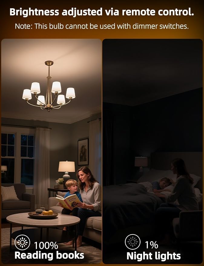 E12 Candelabra Light Bulbs, 120V Color Changing Bulb with Remote, Plug-in Only, E12 Base, 12 RGB+2700K Warm White, 40W Equiv (5W), 450LM, Timer, 2 Modes, for Chandelier/Ceiling Fan, 12 Pack
