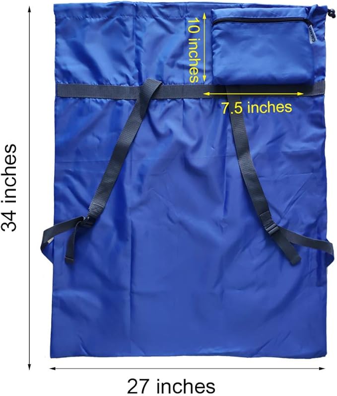 2 Pack Laundry Bag Backpack, 27” x 34”Sturdy Laundry Bag with Shoulder Straps Drawstring Closure Heavy Duty Foldable Laundry Backpack for College, Travel, Laundromat, Apartment (Black Blue)