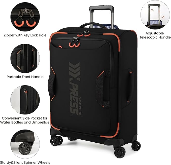 2-Piece Set（22in/26in） Front Opening,Softside Luggage Sets w/Double Spinner Wheels Suitcase,Waterproof,Lightweight Travel Luggage Rolling Suitcase（Black,22in/26in）