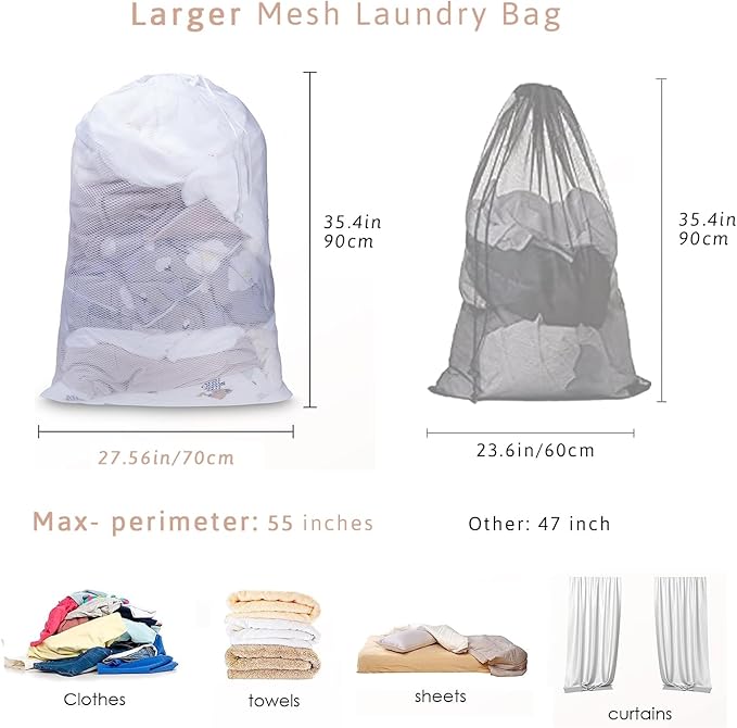 Meowoo Large Mesh Laundry Bag, 27×36inch Heavy Duty Mesh Laundry Bags Drawstring Lockable, Laundry Hamper Liner, Machine Washable, for Travel,Storage, Sports Factories, Dorms, White 1pcs