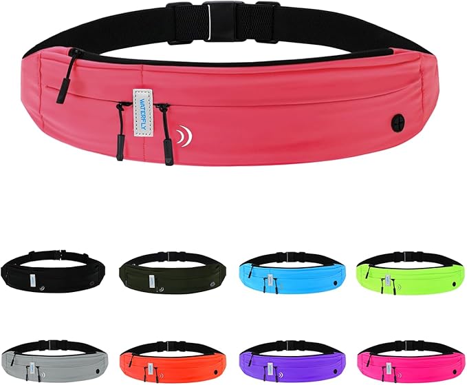 WATERFLY Running Belt Fanny Pack: Runner Marathon Jogging Waist Pack Sport Workout Exercise Fitness Phone Holder Belt for Men Women Jogger Slim Waistband