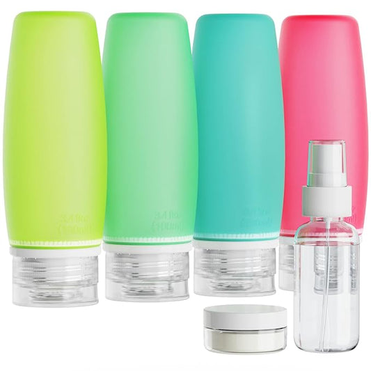 PACKISM 6 Pack TSA Approved Travel Bottles Set - Leak Proof 3.4oz Silicone Squeeze Containers for Toiletries, Refillable Accessories for Shampoo Conditioner Lotion Body Wash, BPA Free (Bottles Only)