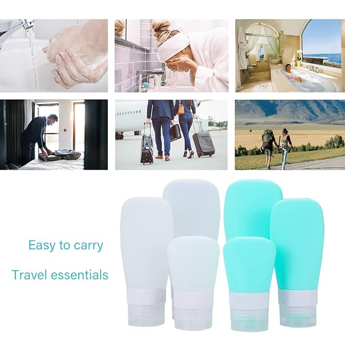 2 Pcs Silicone Travel Bottles,3oz Leak Proof Refillable Squeeze Containers with Transparent Carry Bag,Small Empty Travel Size Bottles for Shampoo,Conditioner,Lotion,Toiletries