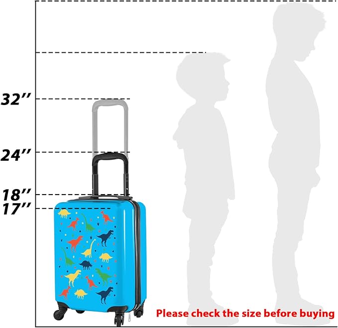 Redbaker 17 Inch 6 Pcs Kids Luggage Set Kids Rolling Luggage Double Pattern Suitcase for Boys Girls (Dark Blue, Dinosaur Style)