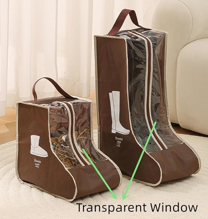 2 Set Boot Storage,Portable Short Boots and Tall Boots Storage or Protector Bag,Shoe Dust Bags,Shoe Sleeves for Travel,Clear Boots Cover,Shoes Packing Organizers for Adult Sneakers (Brown)