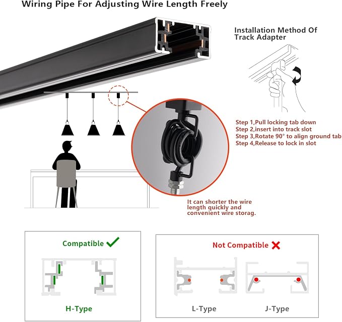 mirrea H-Type Matte Black Track Lighting Pendant with E26 Socket, Black Cone Shade, Industrial Style Adjustable Hanging Fixture for Kitchen, Dining, Bar Lighting, Pack of 3
