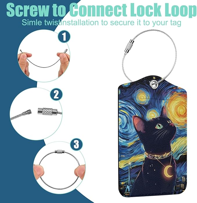 2 PCs Floral Cat Stuff Luggage Tag, Suitcase Tags with Privacy Flap and Metal Loop, Luggage Tags for Suitcases, Identifiers Travel Essentials Bag Tag, Cat Lovers Gifts for Women Girls Friends Sister