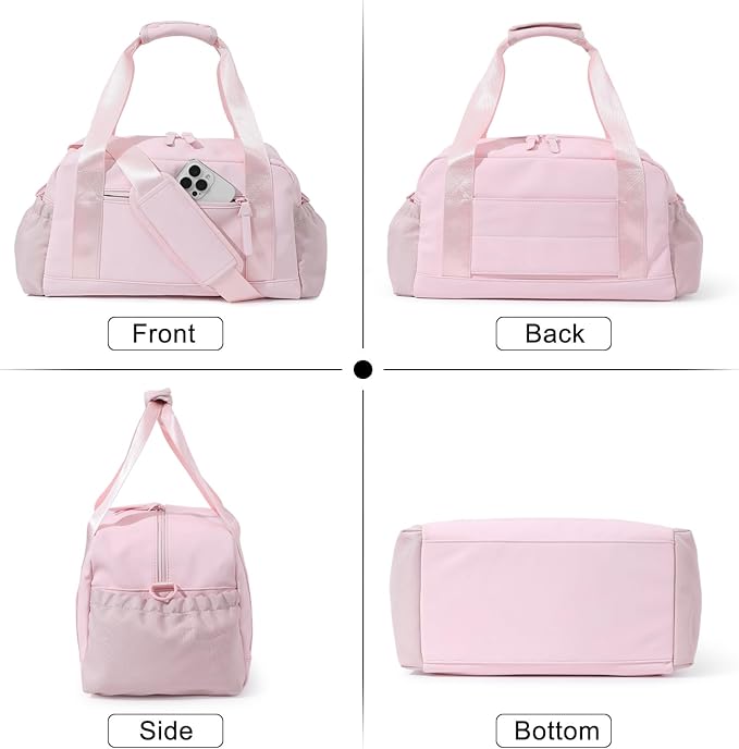 Small Gym Bag for Women, Mini Crossbody Gym Duffle Bag with Wet Compartment, Carry on Gym Tote Bag for Workout Dance Sport Travel (Medium-Pink)