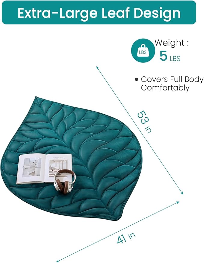 Weighted Lap Blanket 5 lbs 41"×53", Luxury Soft Small Weighted Lap Pad for Adults,Portable Travel Leaf Weighted Throw Blanket for Relaxation, All-Season Use and Machine Washable Light Green