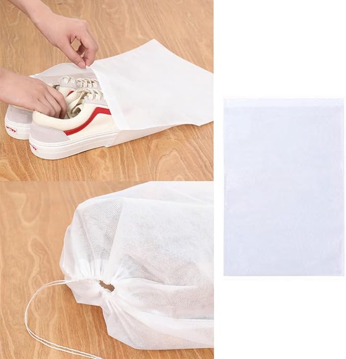 50 Pack Transparent Shoe Bags Travel Shoe Bags Non-woven Fabric Disposable Drawstring Dust Covers Shoes Storage Organizers Pouch for Sneaker Cross Trainer Tote Handbags Purses Running Shoes