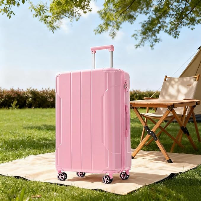 Merax 28 Inch Checked Luggage, Lightweight & Expandable Hardshell ABS Suitcase with Spinner Wheels, TSA Lock, Corner Guards (Pale Pink)