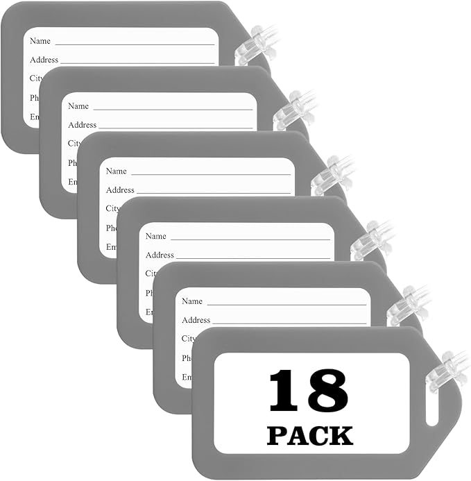 18 Pack Luggage Tag Bright Luggage Tags for Suitcases Bag Tags Name Tags for Kids Travel Accessories Must Haves by Sodsay (Grey)