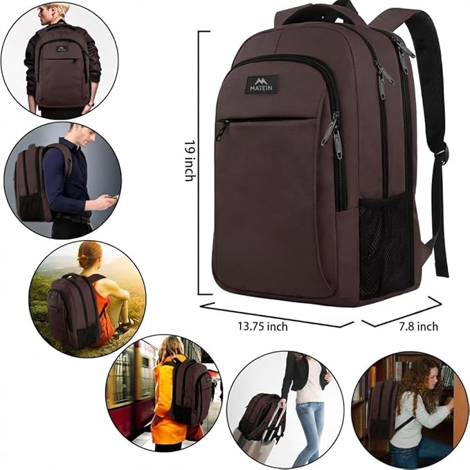 MATEIN Laptop Backpack, Extra Large TSA Friendly 17.3 Inch Travel Computer Backpack, Anti Theft Carry On Flight Approved Business Work College Backpack Bag for Men Women, Brown