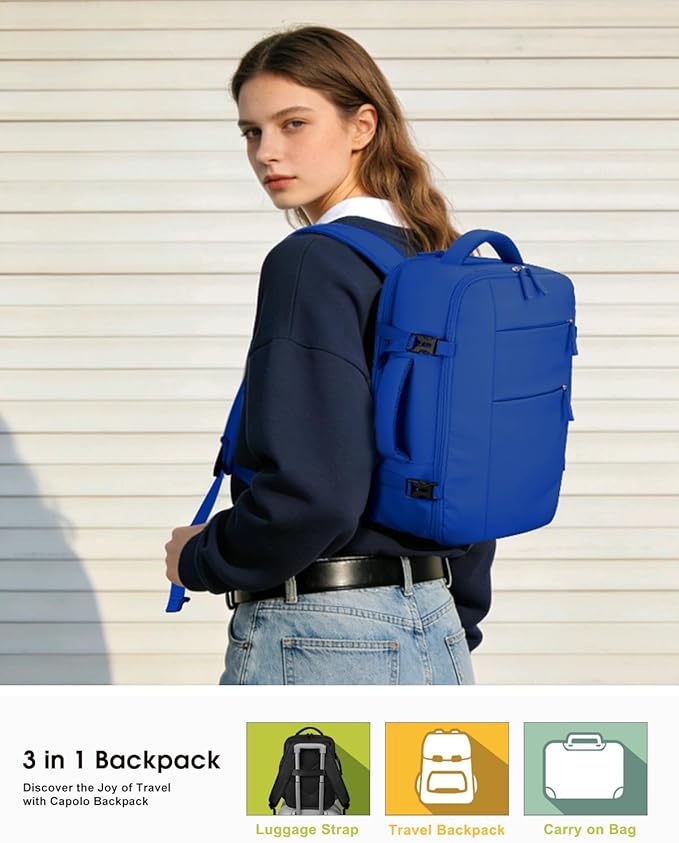 Capolo Travel Backpack for Women Men Waterproof Laptop Backpack Airlines Approved Personal Item Backpack Bag Computer Bookbag for Business, Work, Traveling Fits 15.6 Inch Laptop(Royal Blue)