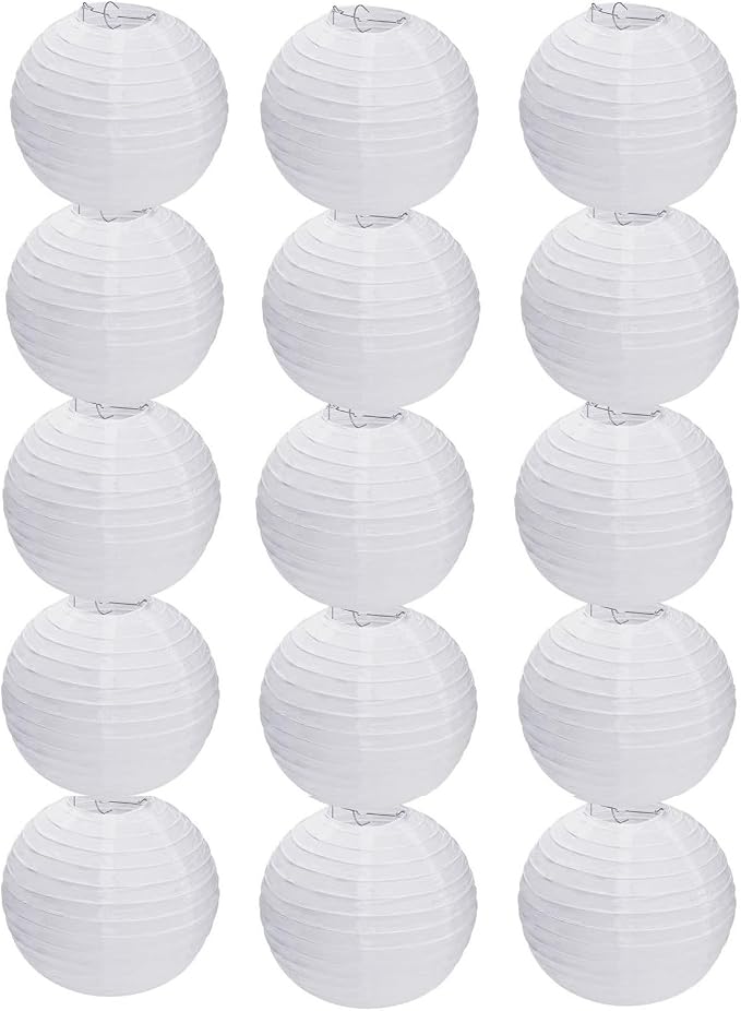 15pcs White Paper Lanterns for Outdoor Indoor Party Decoration (10 inch)