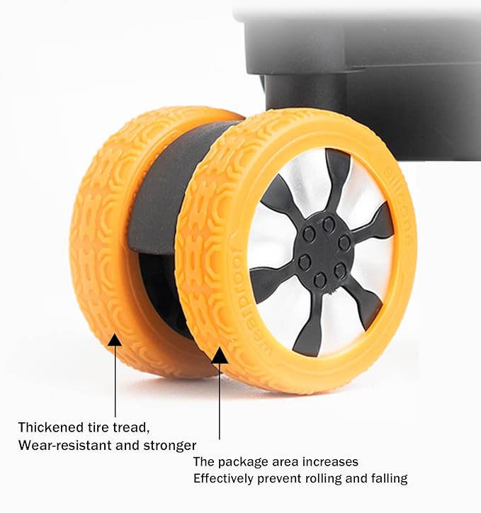 Luggage Wheel Covers 8 Pack - Silicone Protector for Spinner Suitcase Wheels - Fits Carry-on Luggage (Orange)