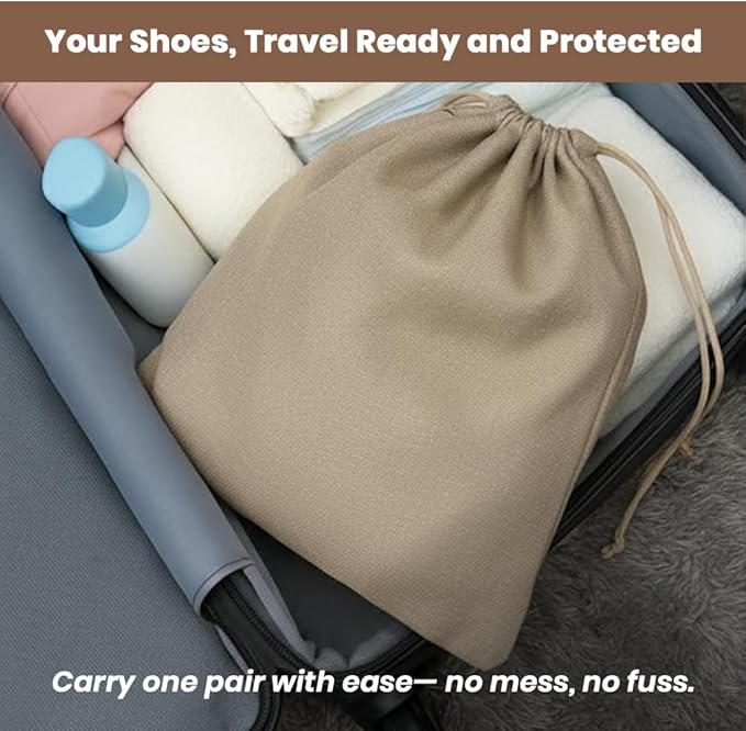 LFH Cotton Rich Shoe Storage Bags with Drawstring, Dustproof Breathable Reusable Organizer, Perfect For Travel, Dorm, Hotel, College, Gym, Easy to Carry, Machine Washable 8"x17" (Pack of 6) - Chambray