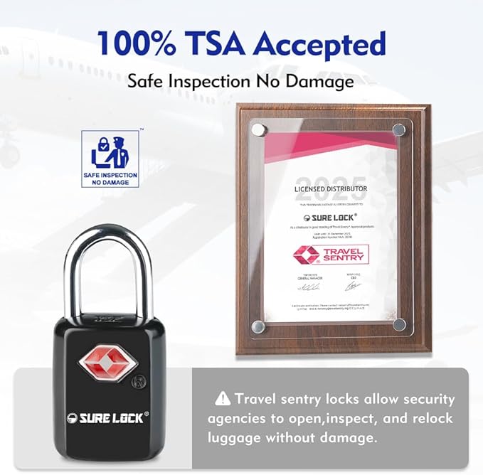 SURE LOCK Mini TSA Approved Keyed Luggage Lock – One Key Opens All, Fits Tight Zipper Gaps & Small Pull Holes, Compact Travel Lock for Suitcases, Backpacks & Handbags