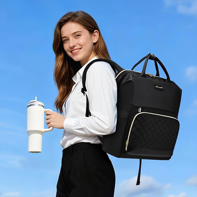 LOVEVOOK Laptop Backpack for Women with Giant Tumbler Holder Pocket, 15.6 inch Travel Work Bag Purse for Nurse Teacher, Waterproof Casual Daypack Bookbag for College Business