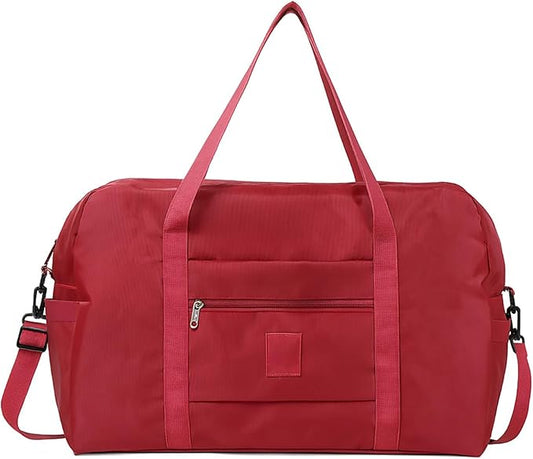 Folding Duffle Bag for Travel – Large Capacity Waterproof Oxford Cloth Weekender Carry On Tote with Crossbody strap, Lightweight Foldable Gym and Overnight Bag (1, Red, Large)