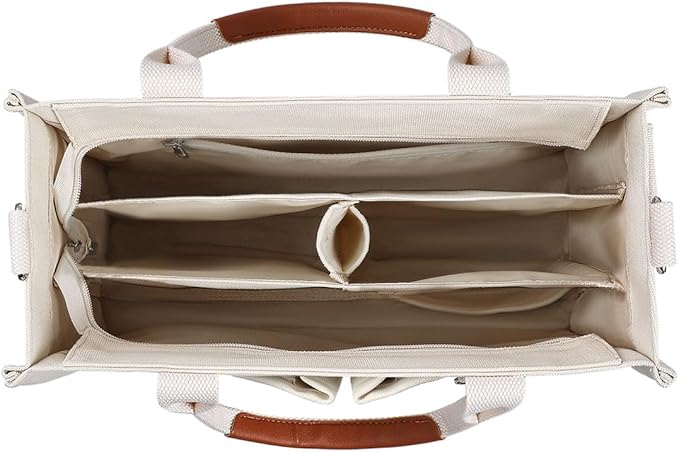 FIORETTO Canvas Tote Bag for Women with Zipper Closure & Individual Compartments for Work College for Teacher & Nurse