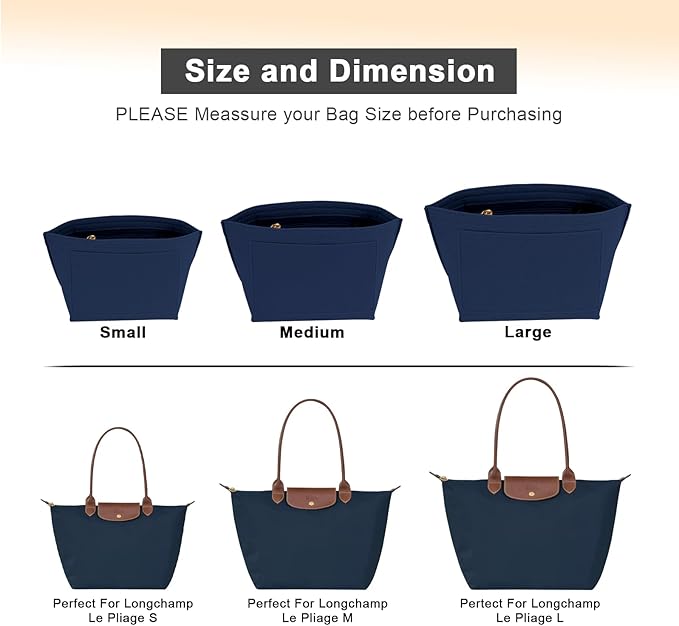 LOUKAYCCI Felt Purse Organizer Insert for Longchamp Le Pliage L Handbag Insert (Dark Blue, Large)