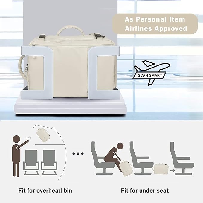 Hanples Travel Backpack for Women Men Large Carry On Person Item Flight Approved 17 In Laptop Backpack Waterproof anti theft Casual Luggage with 2 Toiletry Bag(Beige)