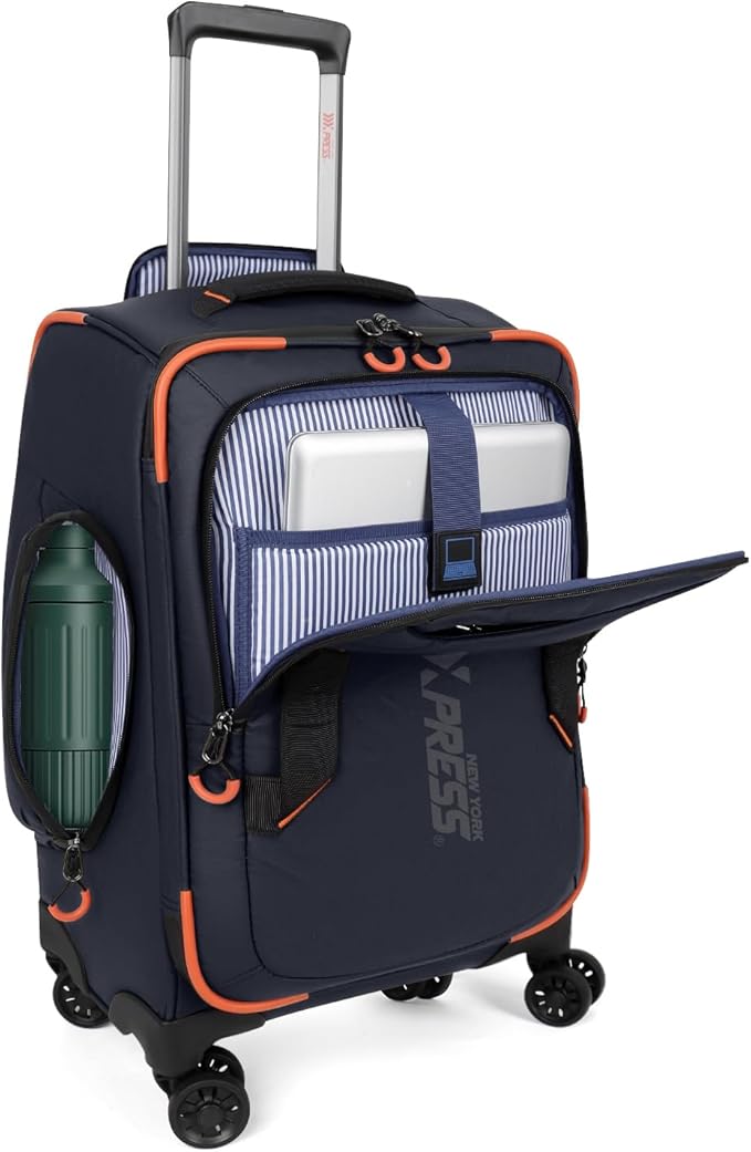 22" Luggage, Softside Suitcase w/Double Spinner Wheels, Waterproof,Lightweight Rolling Suitcases for Men/Women（Blue,22in）