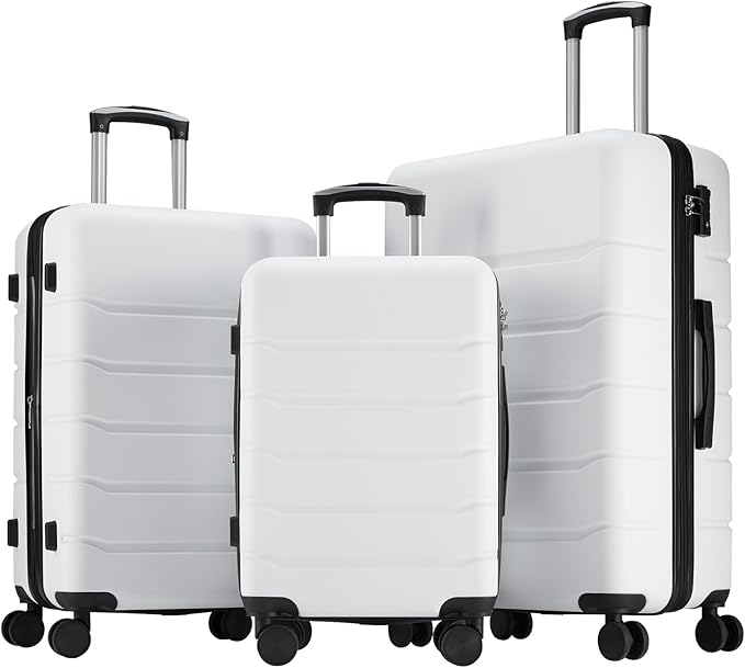 OLIXIS 3-Piece Luggage Set, Carry On Suitcases with Spinner Wheels, Expandable Travel Luggage with TSA Approved Lock & ABS Hard Shell, White(20/24/28 Inch)