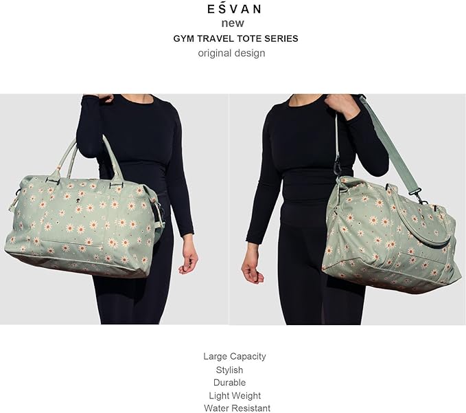 ESVAN Travel Tote Duffel Gym Bag,Weekender Overnight Carry-on Tote Crossbody Bag with Wet Pocket and Trolley Sleeve Upgraded