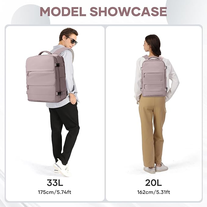 coowoz Large Travel Backpack Carry On for Women Man Waterproof Gym Backpacks with Laptop Compartment Mochila de Viaje Teacher Personal Item Backpack Rucksack Airplane Accessories Must Haves Lotus Pink