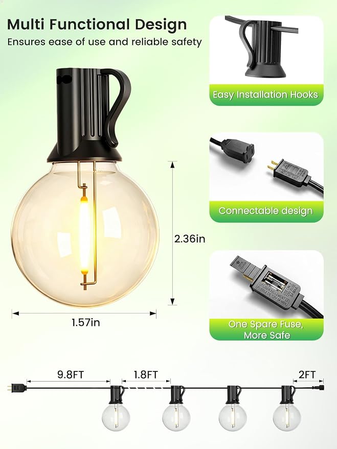 LACHON Outdoor String Lights Waterproof 200 FT with 100 G40 IP65 Bulbs | Dimmable,Connectable,Shatterproof,2700K Warm White,Perfect For Any Outdoor Space,Patio,Backyard,Cafe,Bistro,Porch,Market