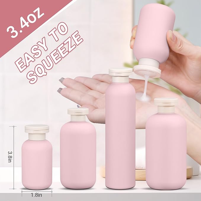ASEVAT 3.4 oz Plastic Squeeze Bottle for Lotion, Plastic Empty Shampoo Conditioner Container, Plastic Travel Size Toiletries Bottles for Shampoo, Lotion, Cream and Liquids (3 Pcs)