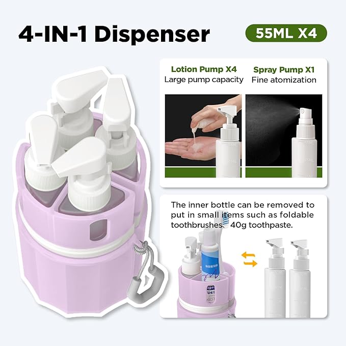 Travel Bottles for Toiletries, TSA Approved Travel Shampoo and conditioner Bottles with Suction Cups, Pink