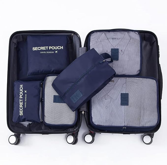 7 Set Packing Cubes Packing Organizers for Suitcase Travel Luggage Organizers with Shoes Bag for Suitcase Travel Accessories, Navy Blue