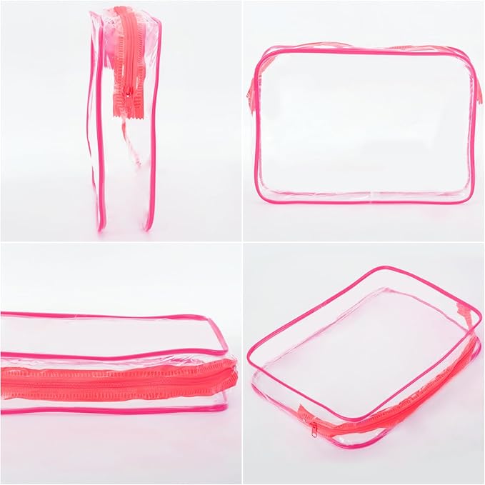 Tbestmax 10 Pack Clear Cosmetic Bags Makeup Bags Portable Waterproof TSA Approved Travel Toiletry Bags Large Organizer Rose Red, 9.8" x 7.1" x 2.4"